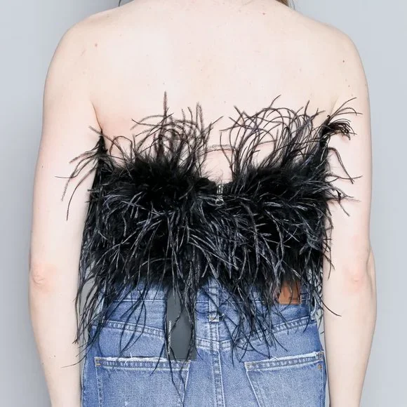 LAMARQUE Zaina Black Feather Bustier Top NWT - Picture 5 of 7